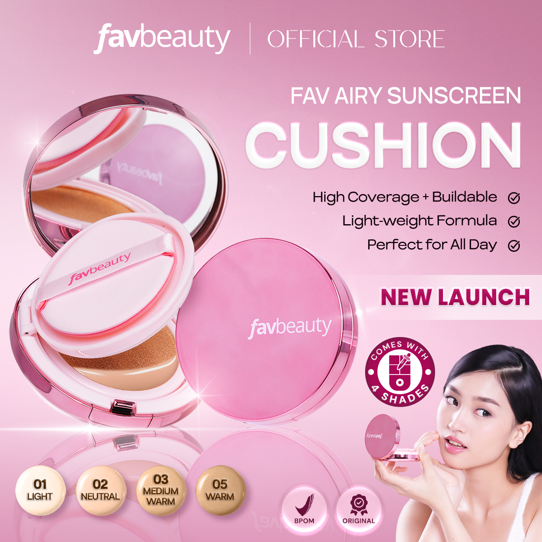 [NEW LAUNCH] FAV BEAUTY AIRY SUNSCREEN CUSHION | Cushion and Refill Make Up Kulit Wajah Cosmetic Foundation Concealer Meratakan Warna Kulit 4 Warna Shade Kulit Wajah Cool Warm Undertone