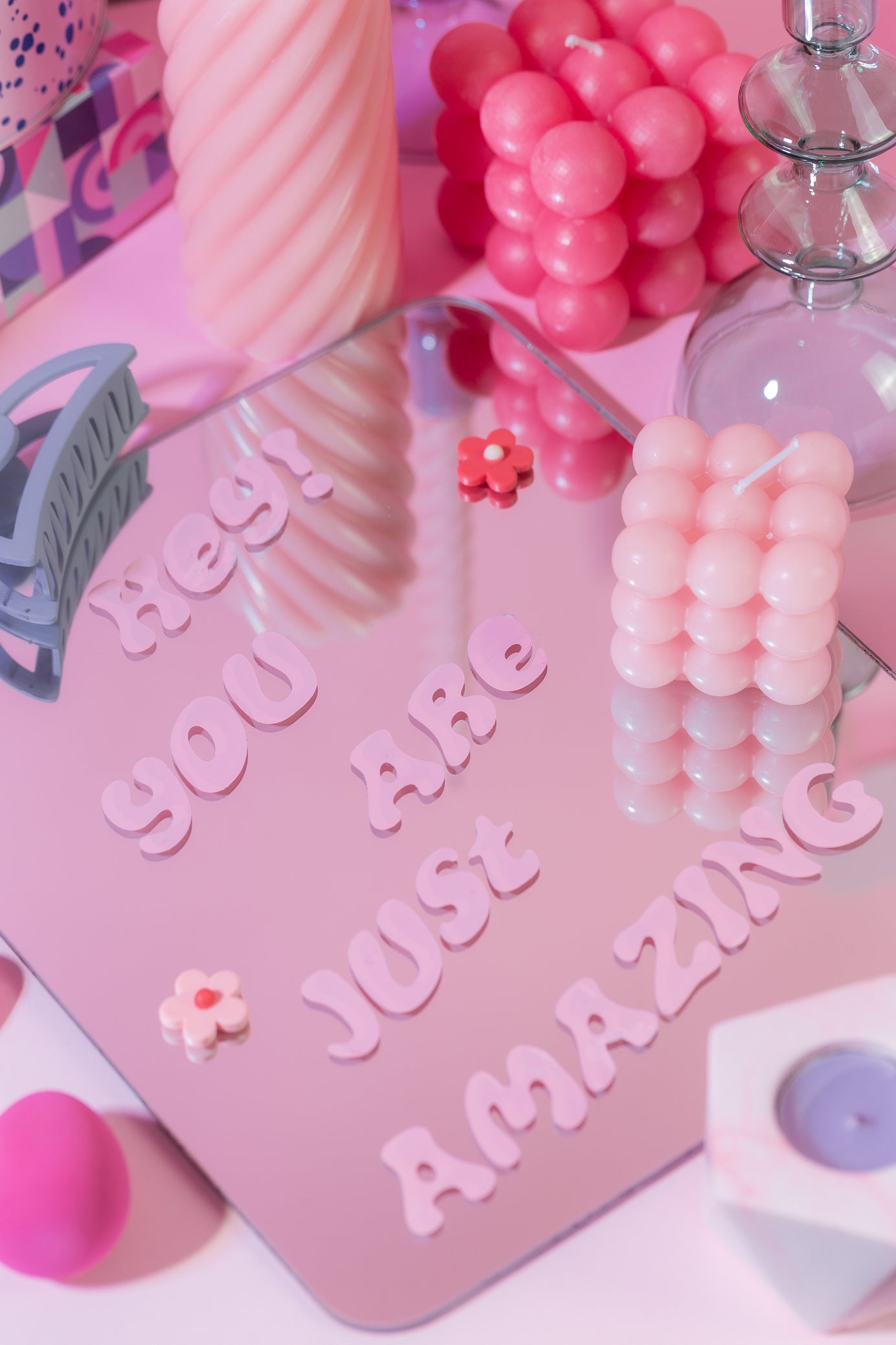 Pastel flatlay styling for the Yogurt Peel Off Mask ritual